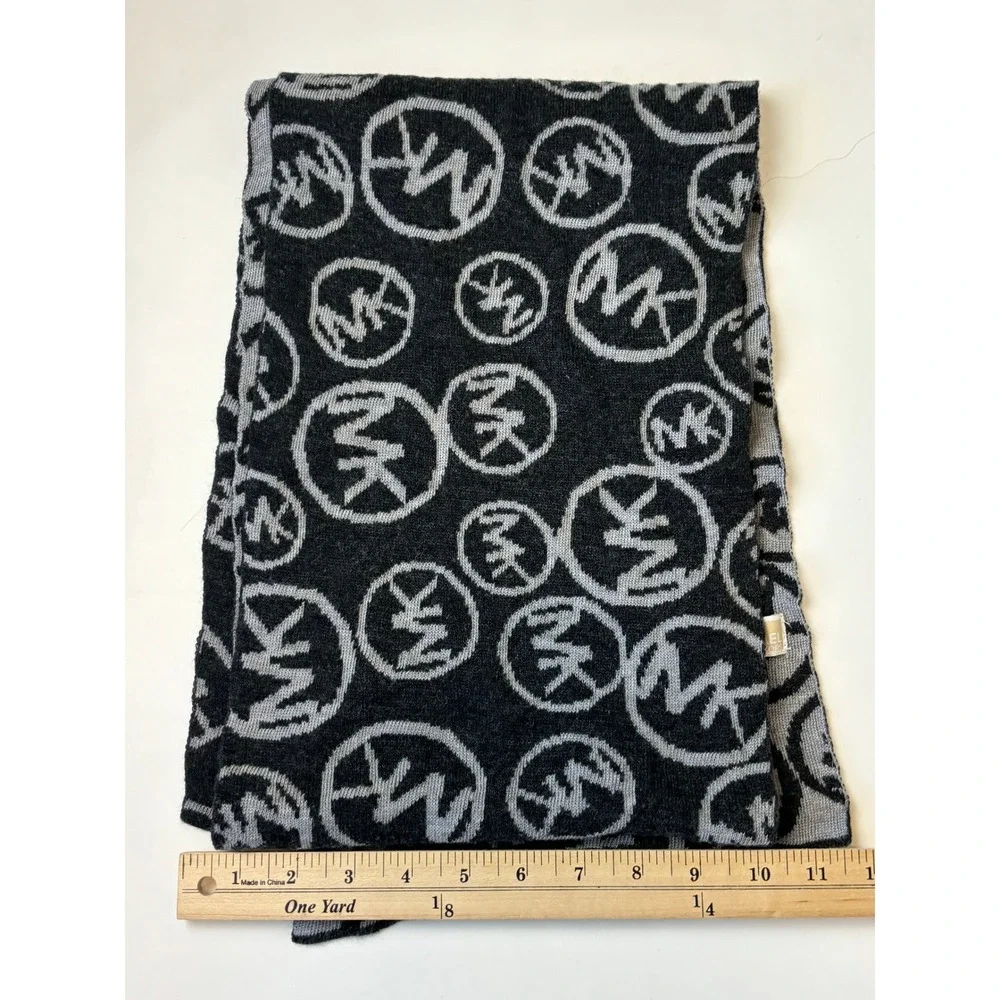 Michael Kors Scarf Bundle Cream Grey Logo Knit Wool Blend 2pc Set